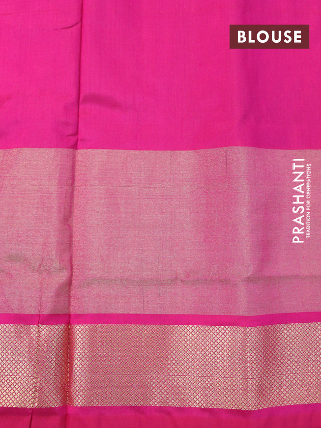 Pochampally silk saree blue and pink with allover ikat woven butta weaves and long zari woven ikat border