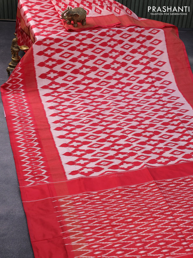 Pochampally silk saree red with allover ikat weaves and printed border