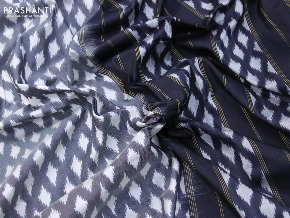 Pochampally silk saree grey with allover ikat woven butta weaves and ganga jamuna border