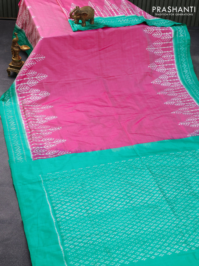 Pochampally silk saree magenta pink and teal green with plain body and printed border