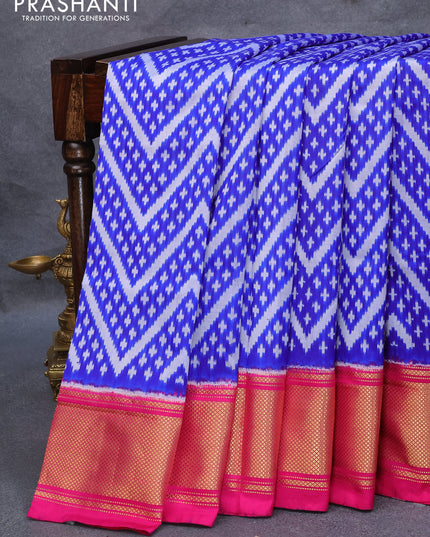 Pochampally silk saree blue and pink with allover ikat weaves and zari woven border
