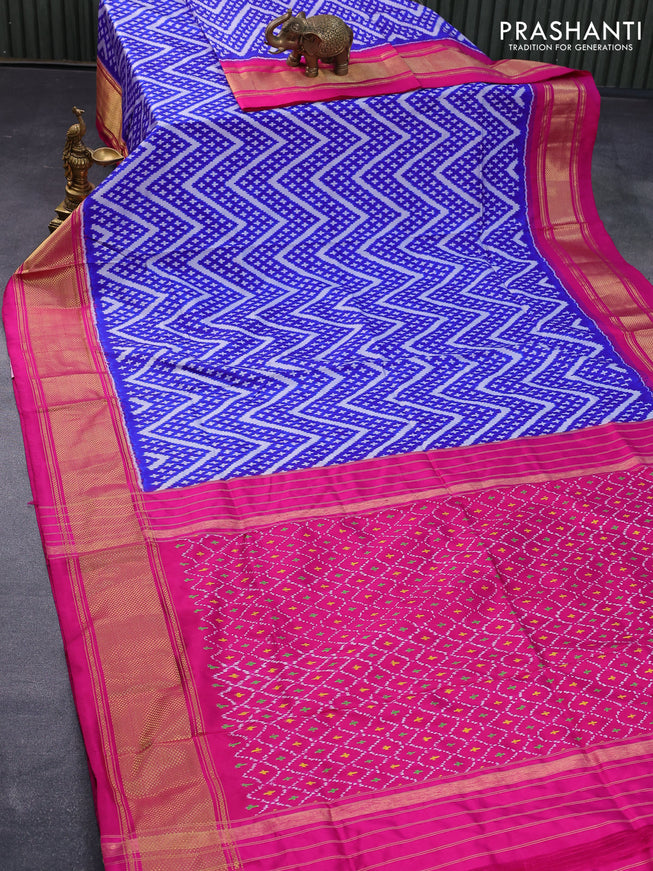 Pochampally silk saree blue and pink with allover ikat weaves and zari woven border