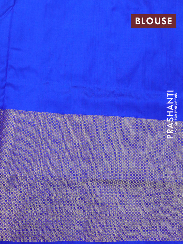 Pochampally silk saree off white and blue with allover ikat weaves and long zari woven border