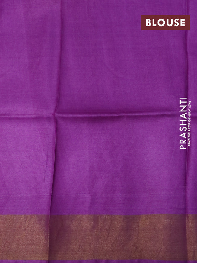 Pure tussar silk saree purple with allover prints and zari woven border