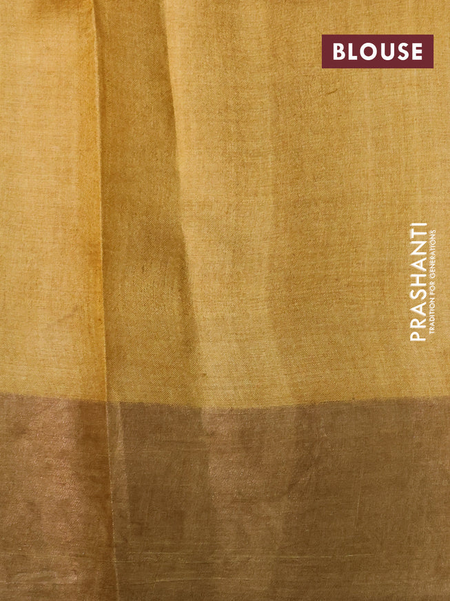 Pure tussar silk saree rosy brown and mustard shade with allover floral prints and zari woven border