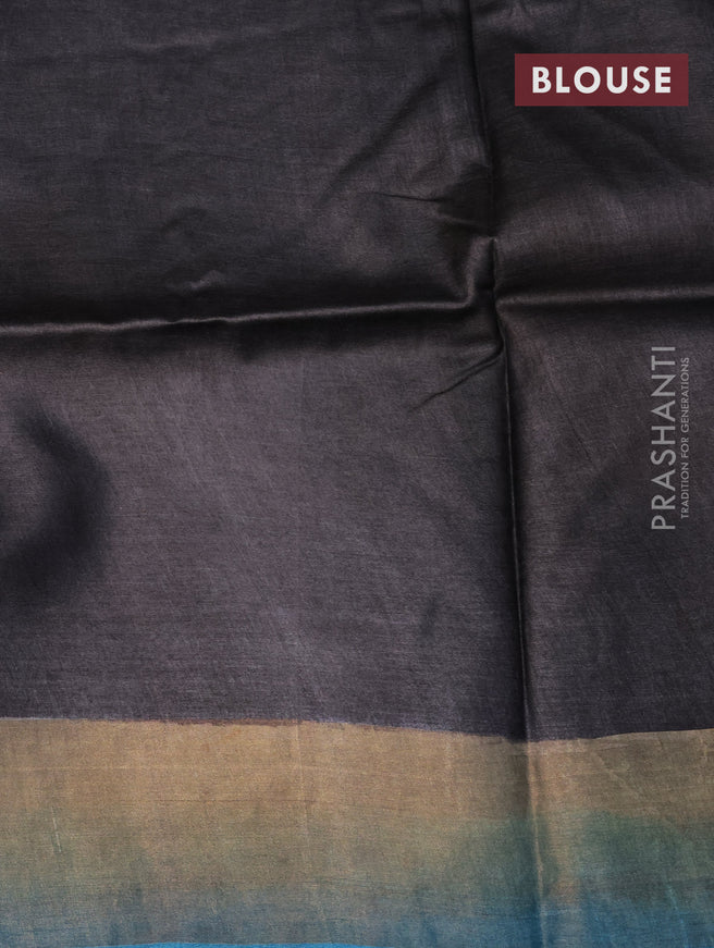 Pure tussar silk saree pastel green shade and orange blue with hand painted prints and zari woven border