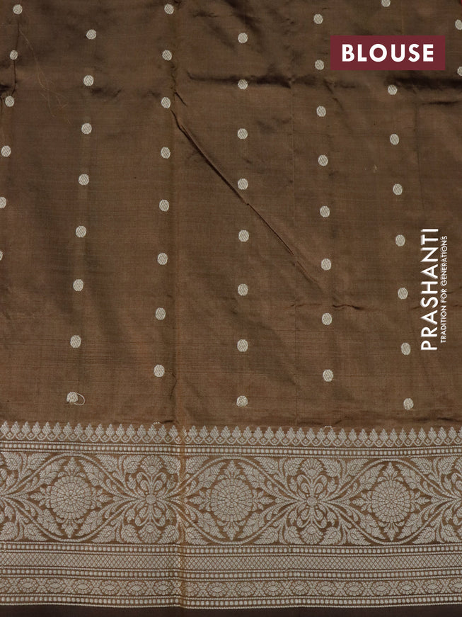 Banarasi katan silk saree brown with zari woven buttas and floral zari woven border