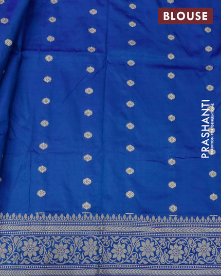 Banarasi katan silk saree cs blue with silver & gold zari woven buttas and floral zari woven border