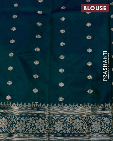 Banarasi katan silk saree peacock green and blue with zari woven floral buttas and floral zari woven border