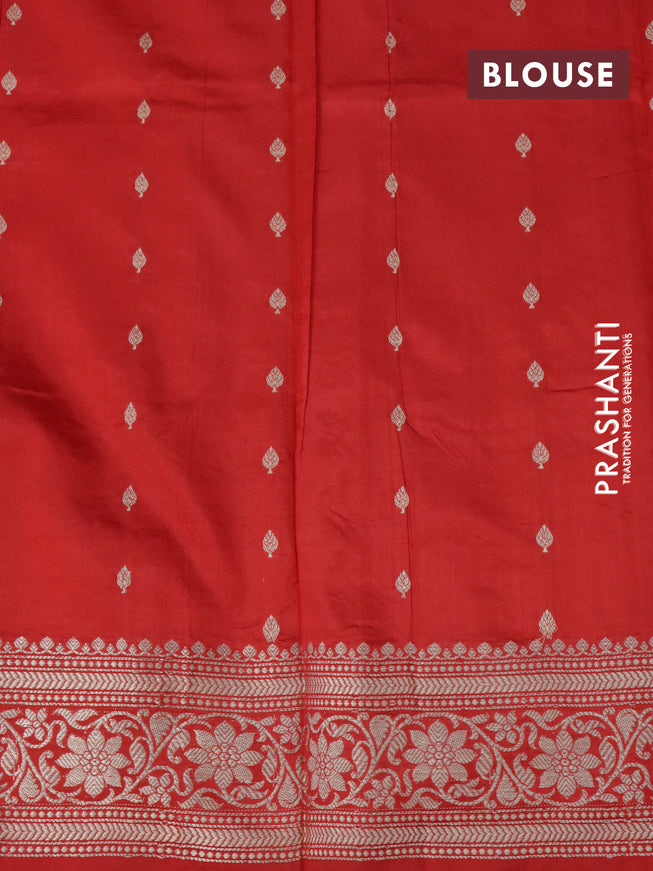 Banarasi katan silk saree red with silver & gold zari woven buttas and floral zari woven border
