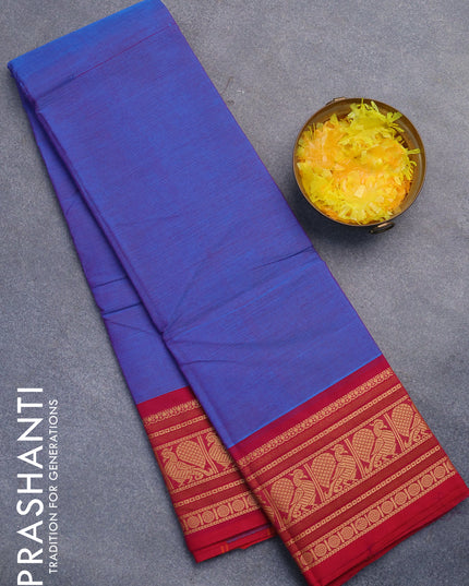 Chettinad cotton saree cs blue and pink with plain body and thread woven border without blouse