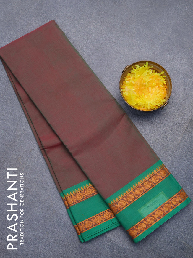 Chettinad cotton saree manthulir green and green with plain body and rettapet thread woven border without blouse