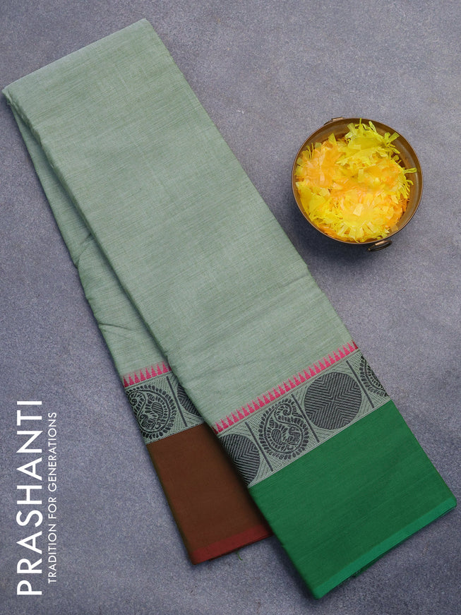 Chettinad cotton saree green shade and dual shade of greenish maroon with plain body and thread woven simple border without blouse