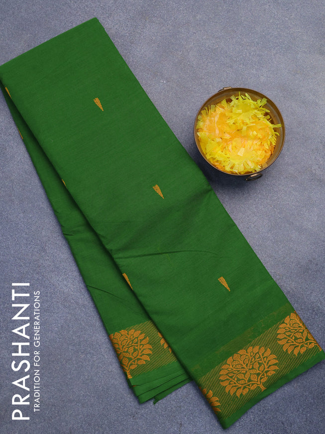 Chettinad cotton saree green with thread woven buttas and thread woven border without blouse