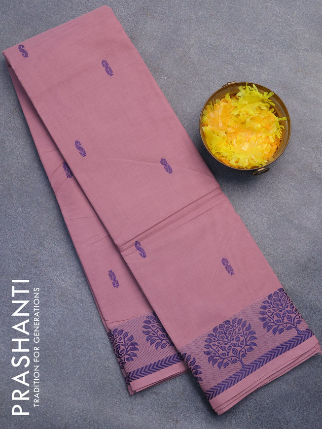 Chettinad cotton saree pastel pink with thread woven buttas and thread woven border without blouse
