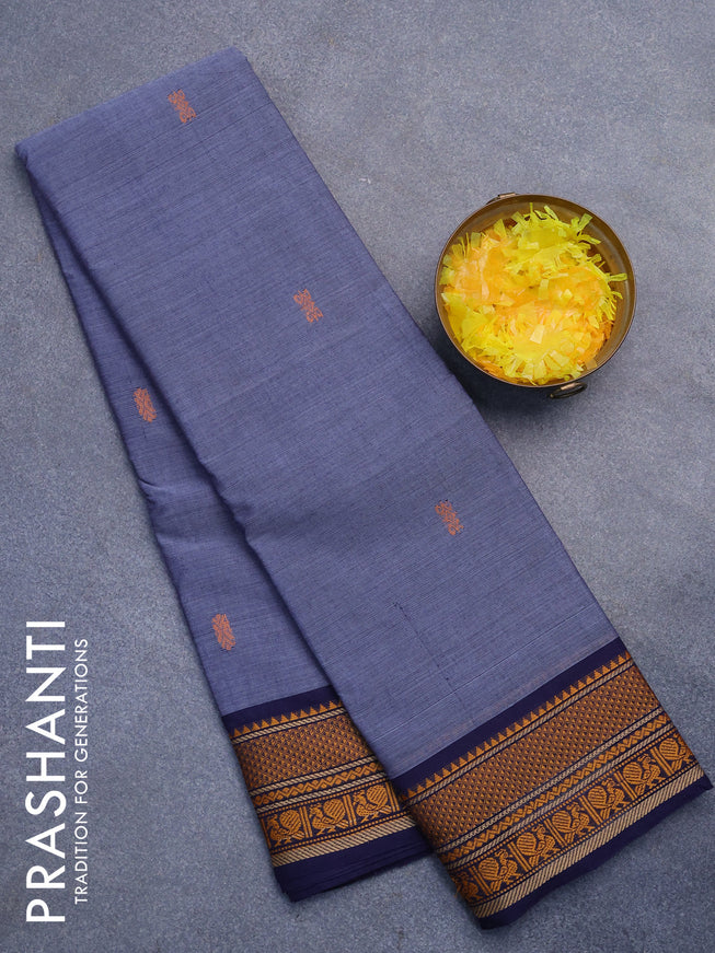 Chettinad cotton saree grey shade and blue with thread woven buttas and thread woven border without blouse