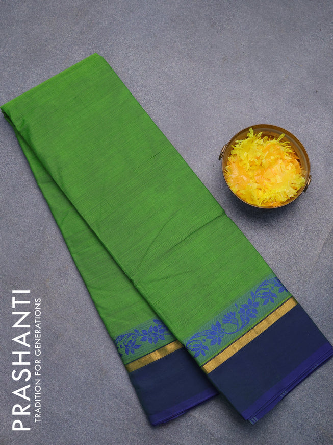 Chettinad cotton saree light green and dual shade of blue with plain body and thread woven simple border without blouse