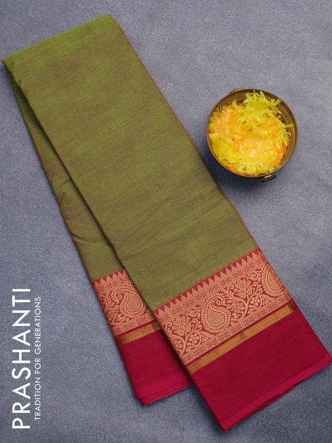 Chettinad cotton saree light green and dark pink with plain body and thread woven simple border without blouse