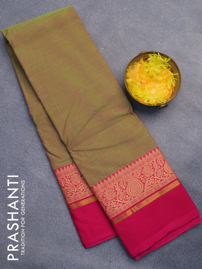 Chettinad cotton saree pink and green with plain body and thread woven simple border without blouse