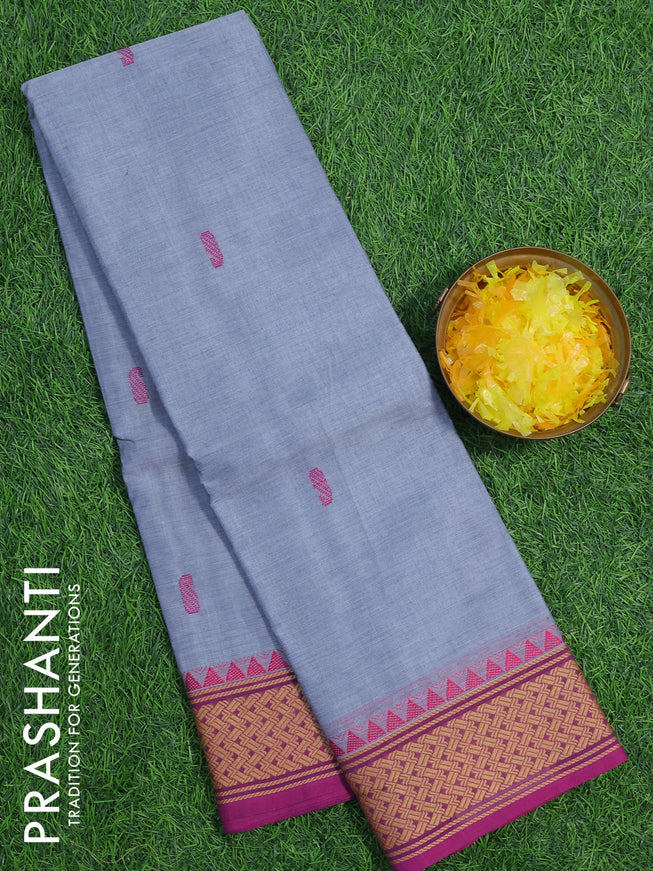 Chettinad cotton saree grey shade and magenta pink with thread woven buttas and thread woven border without blouse