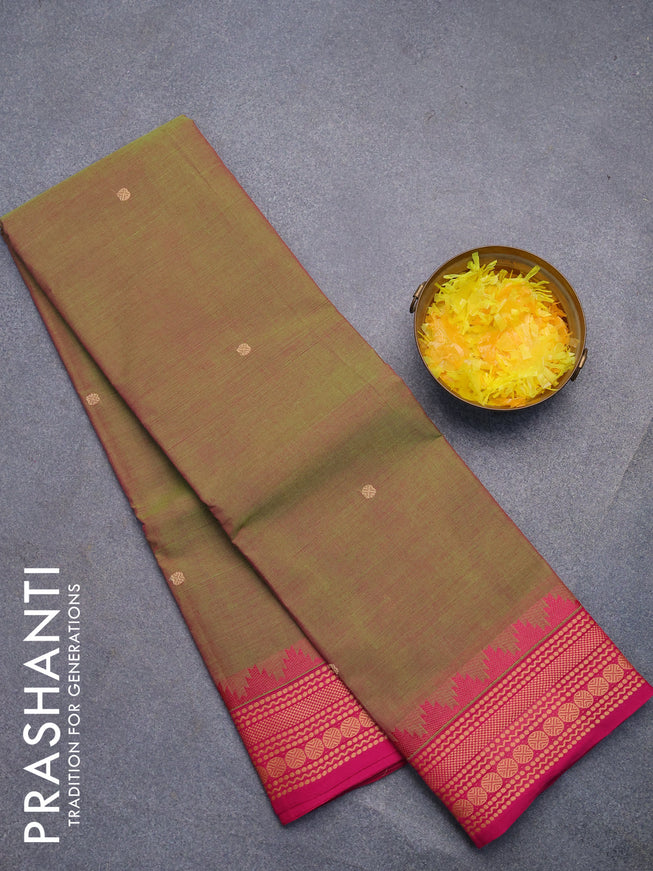 Chettinad cotton saree dual shade of green and pink with thread woven buttas and thread woven border without blouse