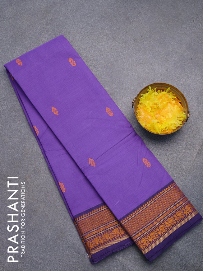 Chettinad cotton saree lavender shade and blue shade with thread woven buttas and thread woven border without blouse
