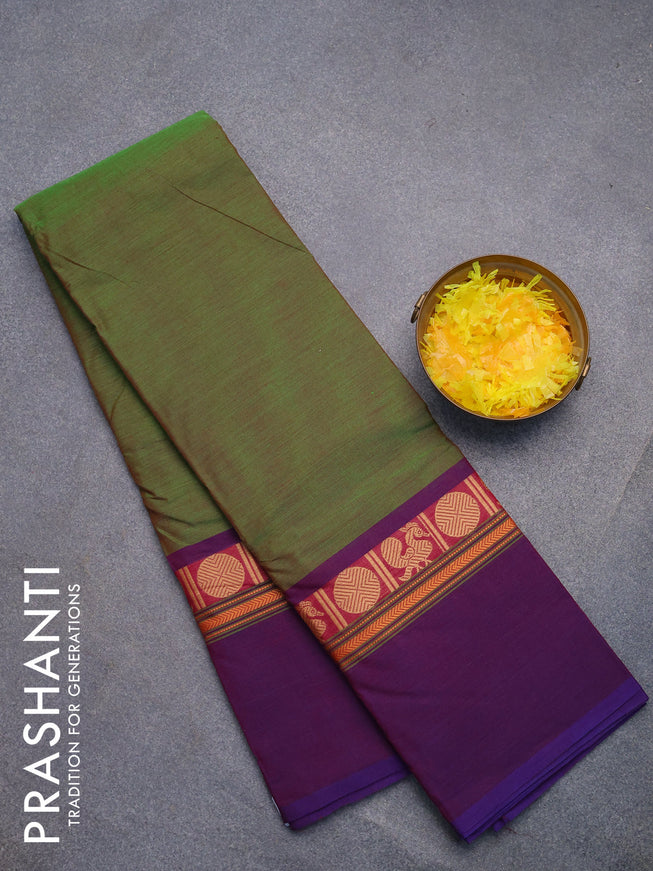 Chettinad cotton saree green shade and dual shade of blue with plain body and thread woven simple border without blouse
