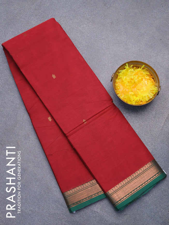 Chettinad cotton saree maroon and green with zari woven buttas and zari woven border without blouse