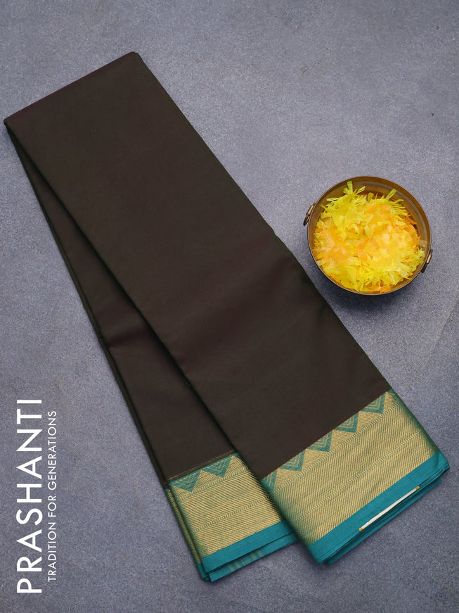 Chettinad cotton saree sap green and teal green with plain body and zari woven border without blouse