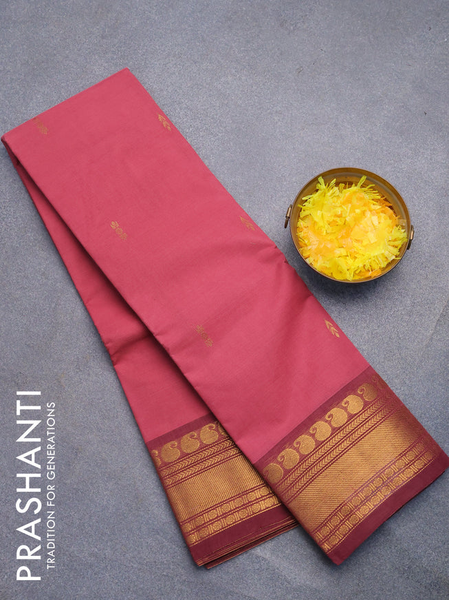 Chettinad cotton saree pink shade and maroon shade with zari woven buttas and paisley zari woven border without blouse