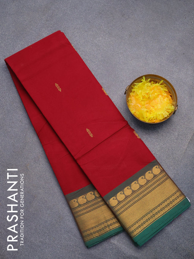 Chettinad cotton saree maroon and teal green with zari woven buttas and paisley zari woven border without blouse