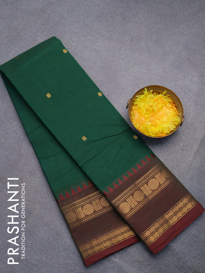 Chettinad cotton saree green and maroon shade with zari woven buttas and rettapet zari woven border without blouse