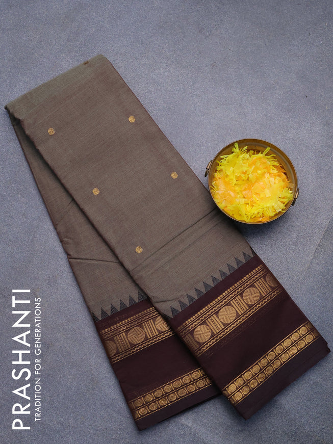 Chettinad cotton saree grey shade and brown with zari woven buttas and rettapet zari woven border without blouse