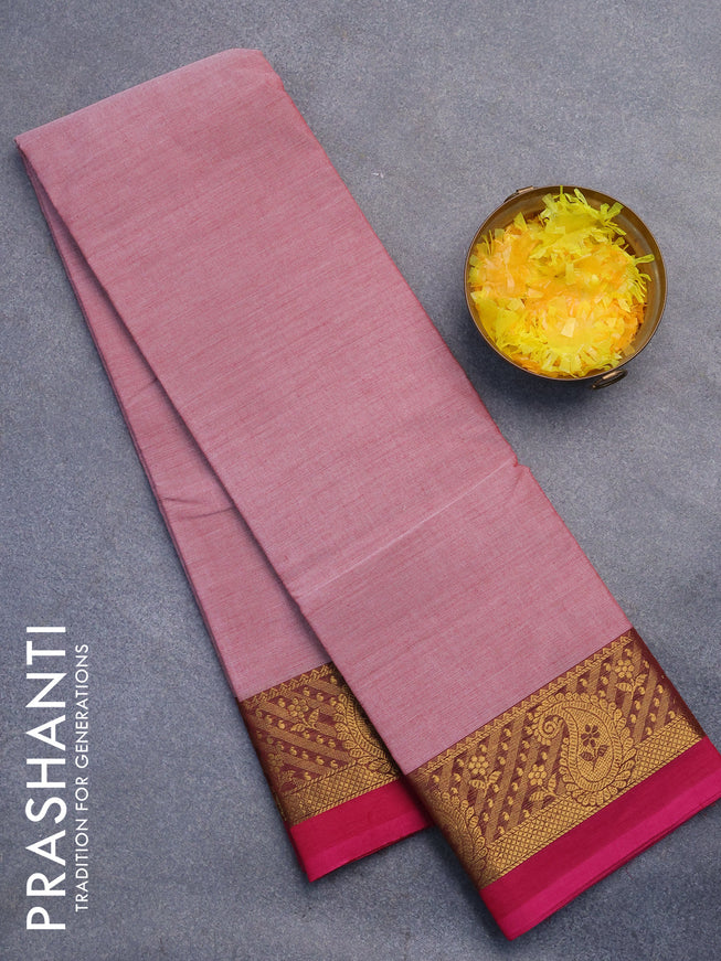 Chettinad cotton saree pink shade and pink with plain body and zari woven border without blouse