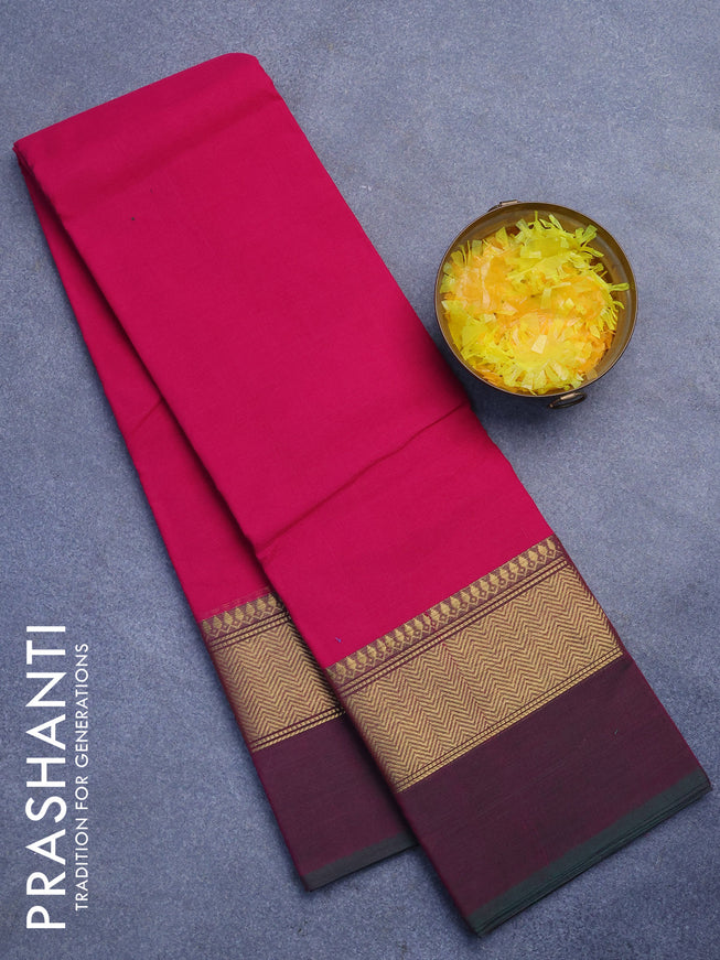 Chettinad cotton saree pink and dual shade of green with plain body and zari woven simple border without blouse