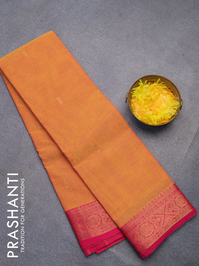Chettinad cotton saree dual shade of yellow and pink with zari woven buttas and zari woven border without blouse
