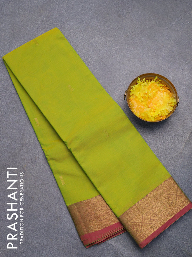 Chettinad cotton saree fluorescent green and pink with zari woven buttas and zari woven border without blouse