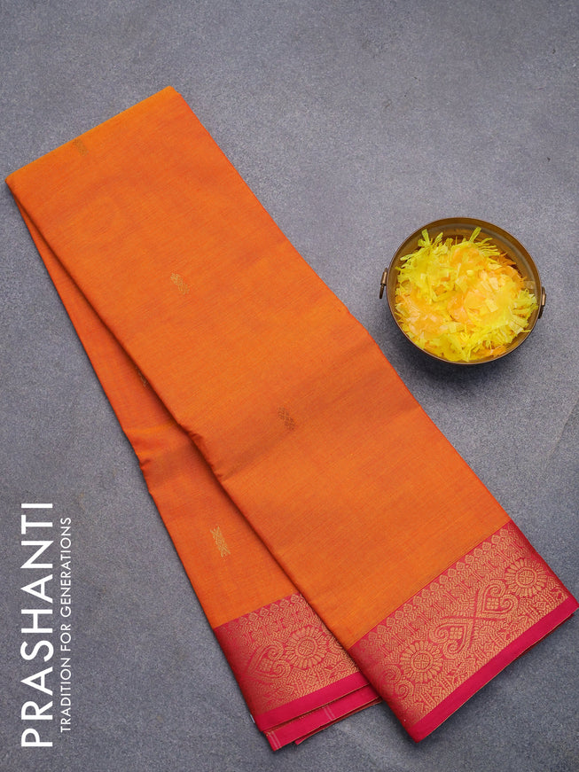 Chettinad cotton saree orange and pink with zari woven buttas and zari woven border without blouse
