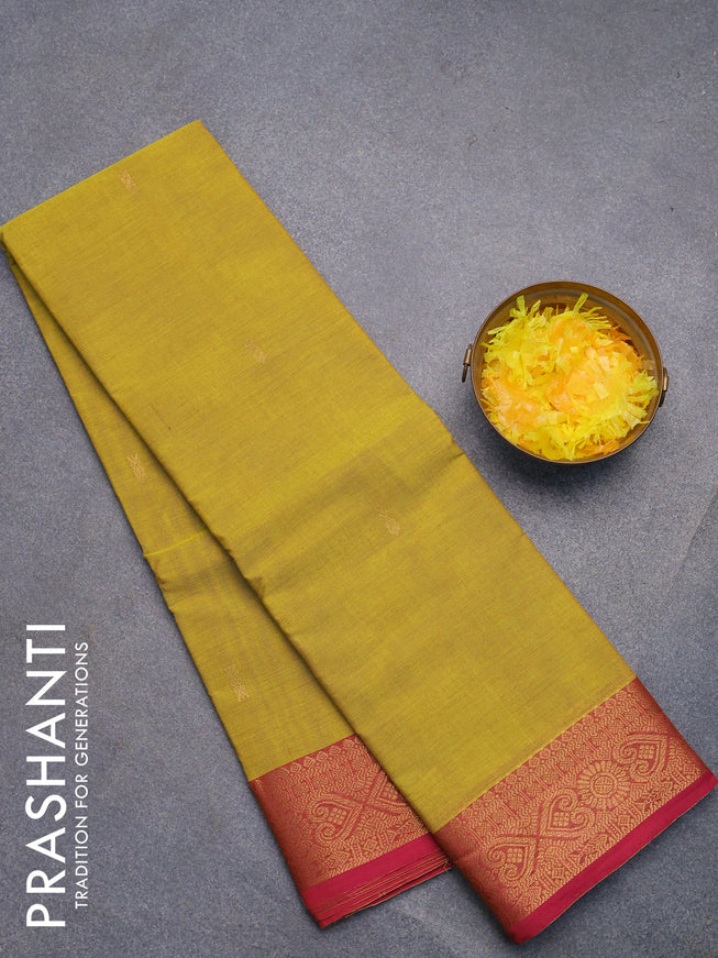 Chettinad cotton saree yellow and pink with zari woven buttas and zari woven border without blouse