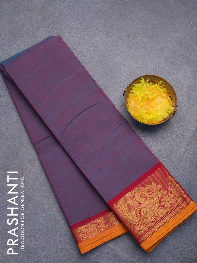 Chettinad cotton saree dual shade of teal bluish pink and dark pink with plain body and annam zari woven border without blouse