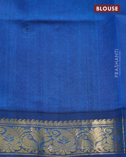 Silk cotton saree pink and peacock blue with allover floral prints and zari woven korvai border