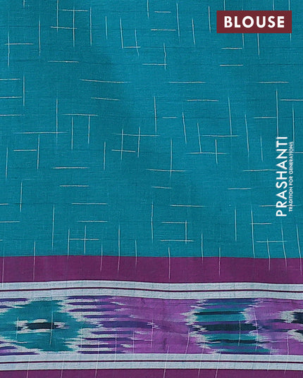 Bengal soft cotton saree teal green and purple with allover checked pattern and ikat woven border