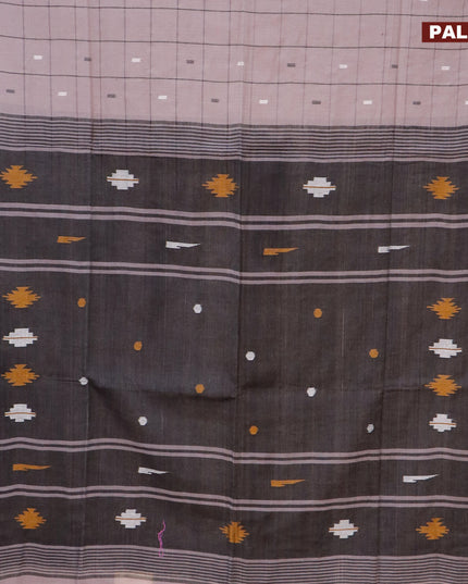 Bengal soft cotton saree grey shade and black with allover checks & thread buttas and simple border