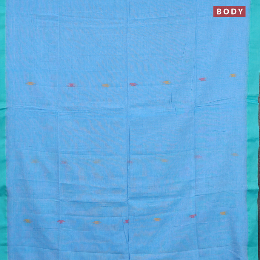 Bengal soft cotton saree light blue and teal green with thread woven buttas and simple border