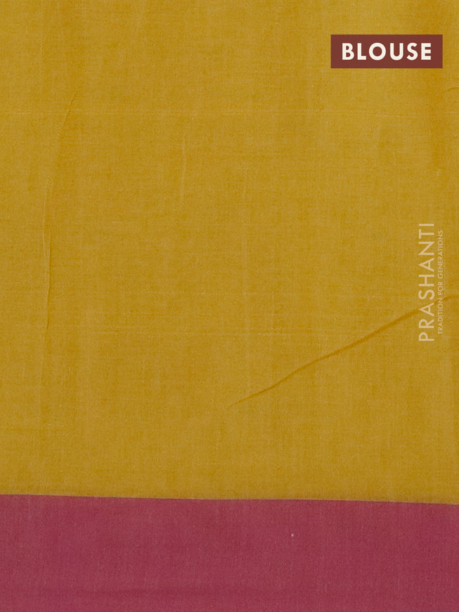 Bengal soft cotton saree mustard shade and magenta pink with allover ikat weaves and simple border