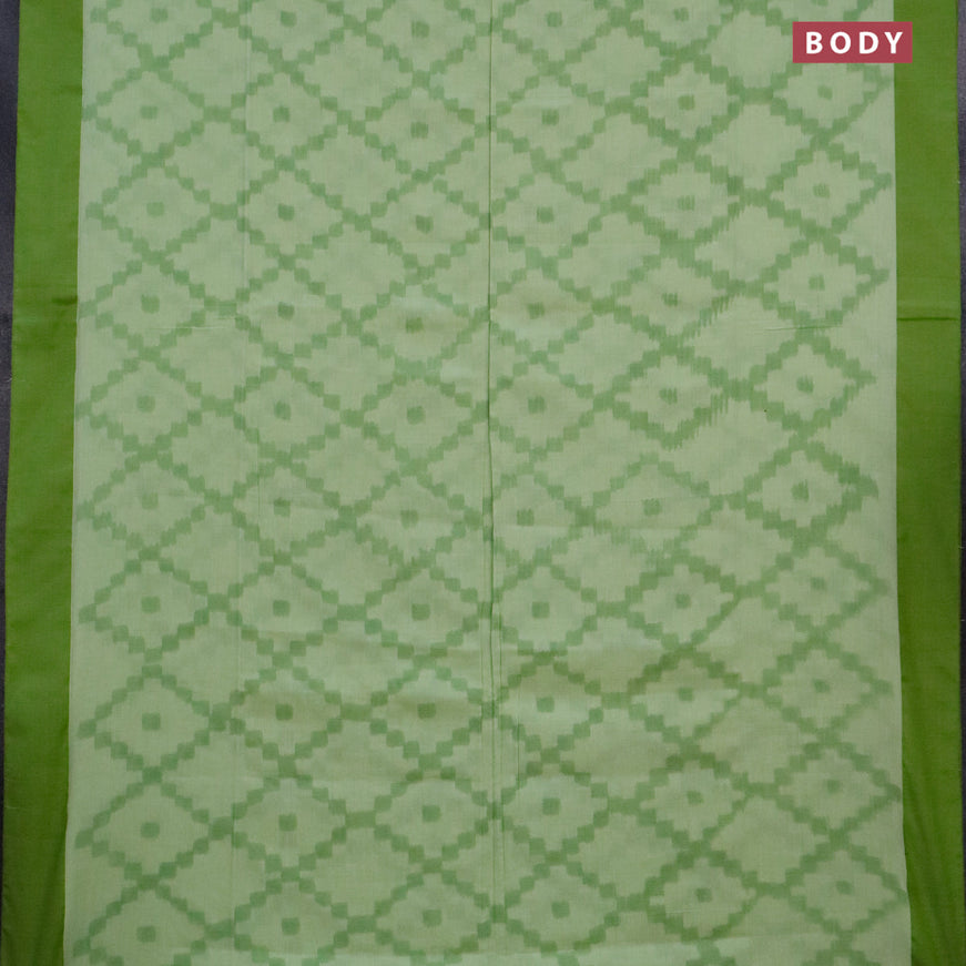 Bengal soft cotton saree pista green and light green with allover ikat weaves and simple border