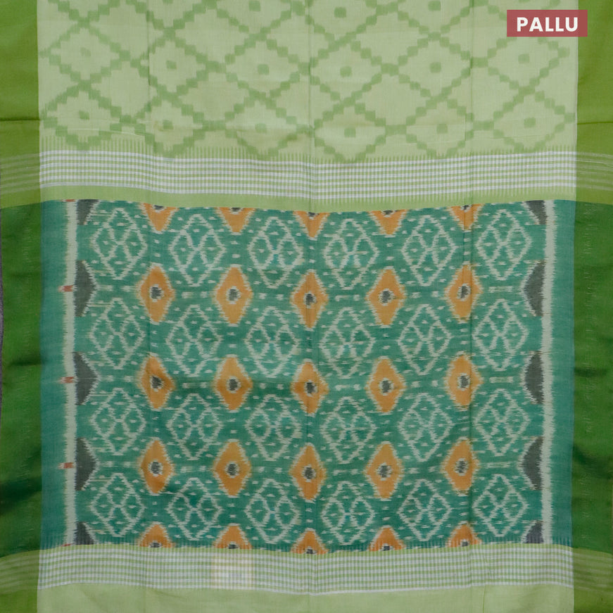Bengal soft cotton saree pista green and light green with allover ikat weaves and simple border