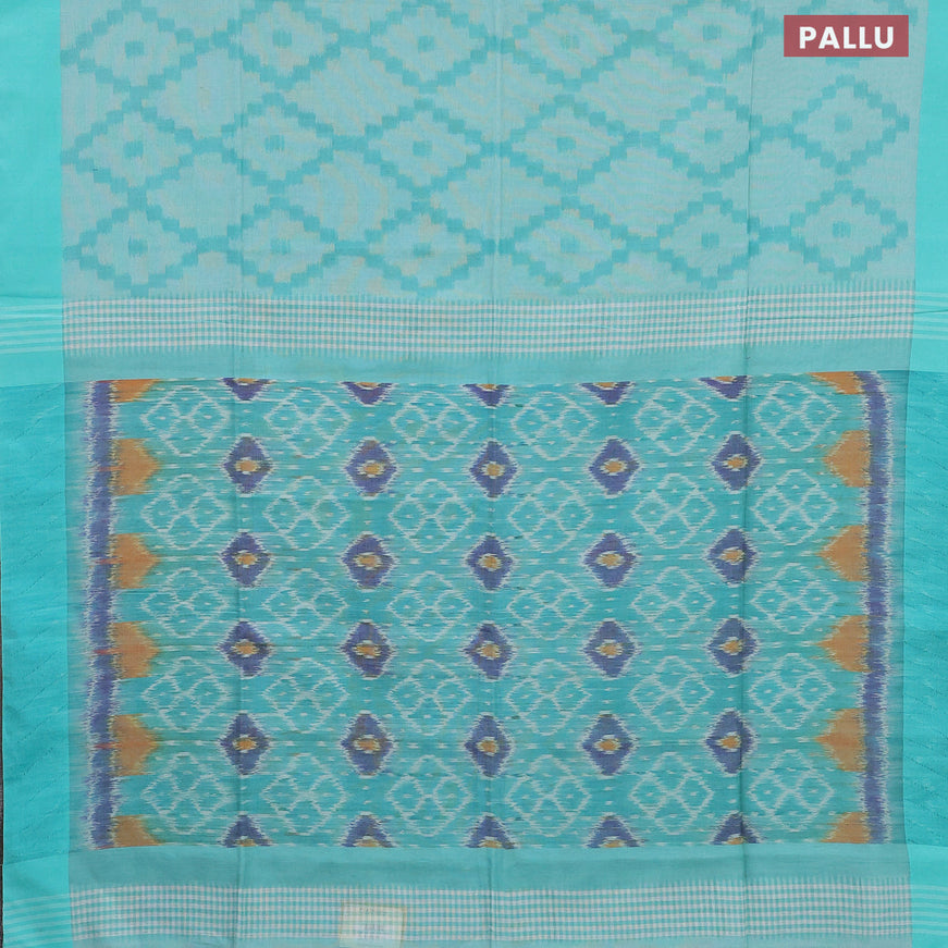 Bengal soft cotton saree teal blue and teal green with allover ikat weaves and simple border