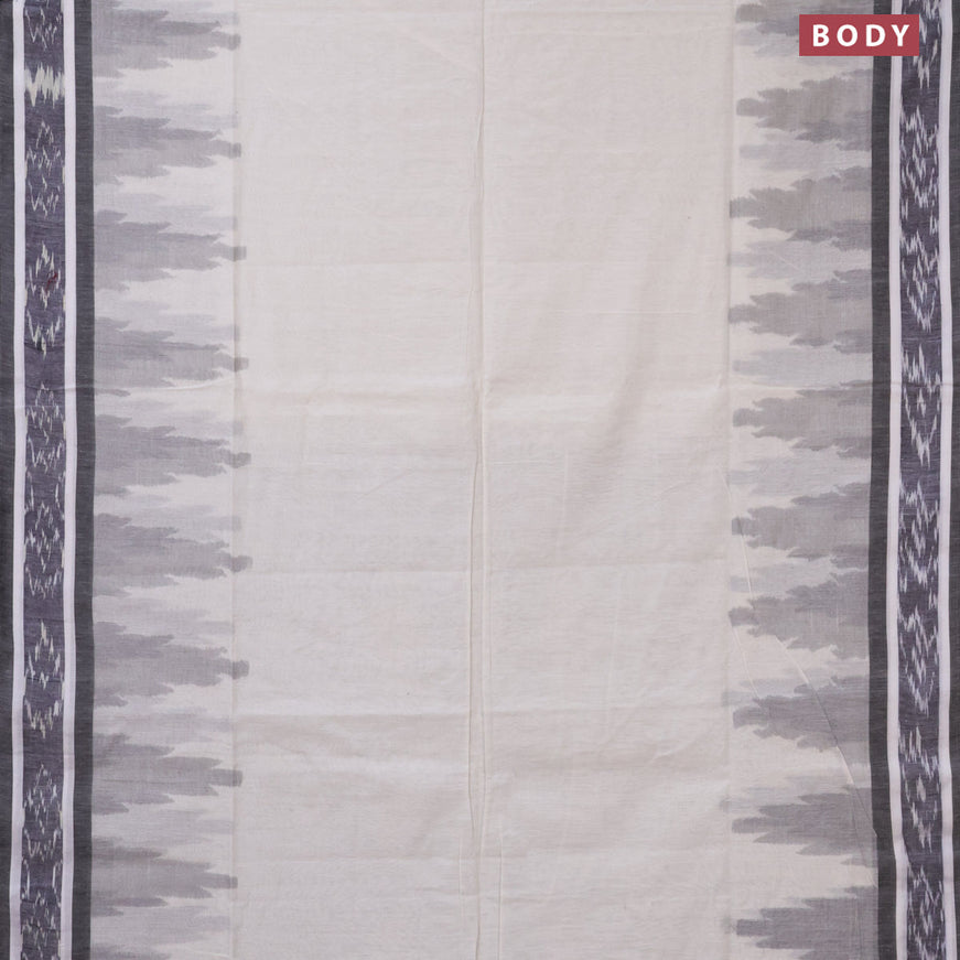 Bengal soft cotton saree off white and black with plain body and temple woven ikat border