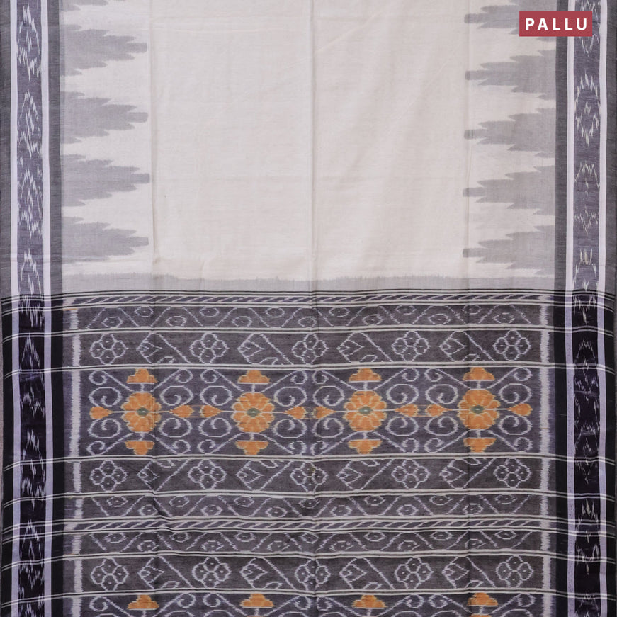 Bengal soft cotton saree off white and black with plain body and temple woven ikat border